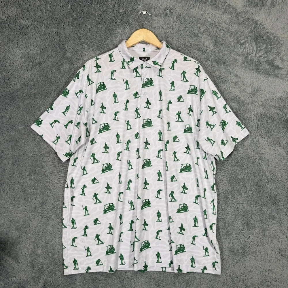 Waggle Polo Shirt Mens 3XL White Green Toy Golfers Army Men Performance Stretch - Picture 1 of 7
